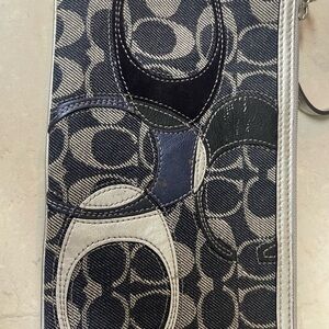 Vintage Coach Blue and Gray Wristlet Clutch